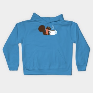 Cute Squirrel Loves Hot Coffee Kids Hoodie